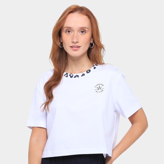 Camiseta Converse Cropped Patch Leopard Feminina