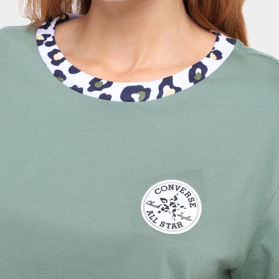 Camiseta Converse Cropped Patch Leopard Feminina