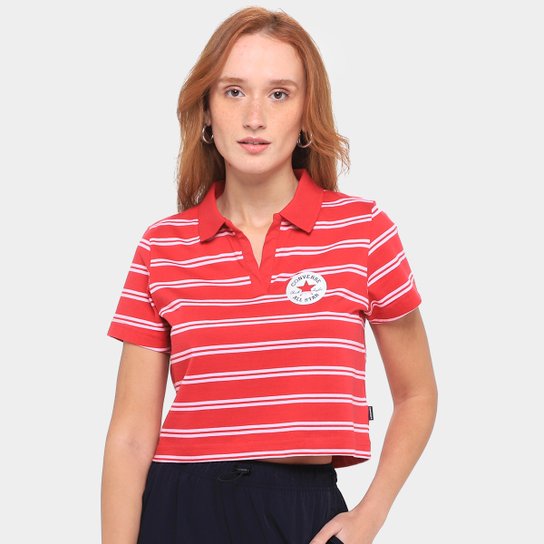 Camiseta Converse Polo Cropped Listrada Feminina