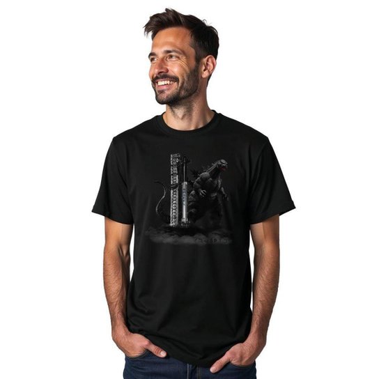 Camiseta Godzilla And SpaceX Starship 100% Algodão Camisa Preto