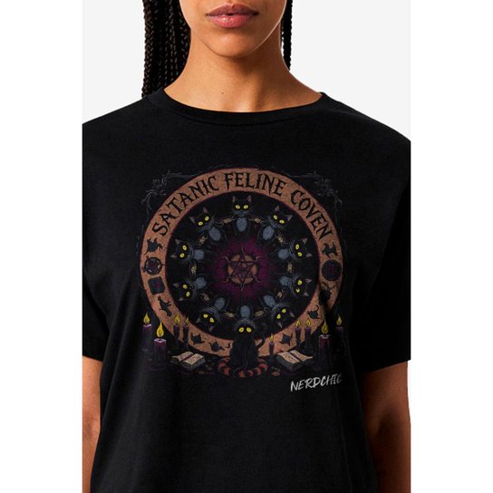 Camiseta Nerd Chic Geek Satanic Feline Coven Mystic Cats By