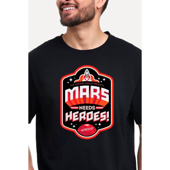 Camiseta Nerd Chic Mars Needs Heroes By Ner Chic Algodão Geek e Nerd