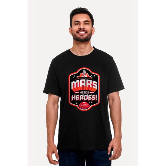 Camiseta Nerd Chic Mars Needs Heroes By Ner Chic Algodão Geek e Nerd