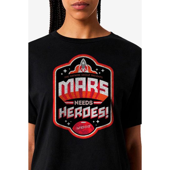 Camiseta Nerd Chic Mars Needs Heroes By Ner Chic Algodão Geek e Nerd