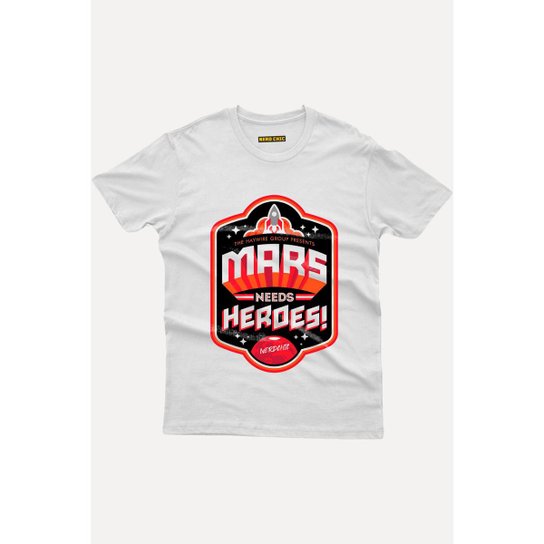 Camiseta Nerd Chic Mars Needs Heroes By Ner Chic Algodão Geek e Nerd