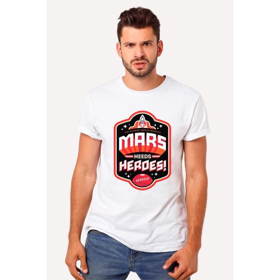 Camiseta Nerd Chic Mars Needs Heroes By Ner Chic Algodão Geek e Nerd
