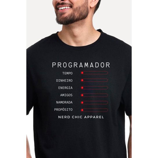 Camiseta Nerd Chic Programador Status Bar Life By Software