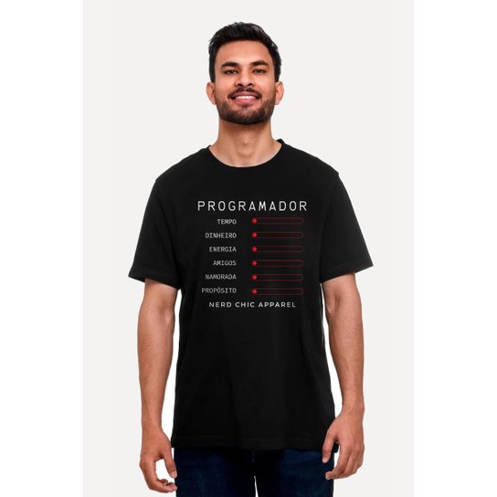 Camiseta Nerd Chic Programador Status Bar Life By Software