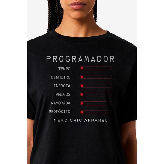 Camiseta Nerd Chic Programador Status Bar Life By Software