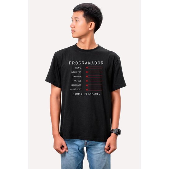 Camiseta Nerd Chic Programador Status Bar Life By Software
