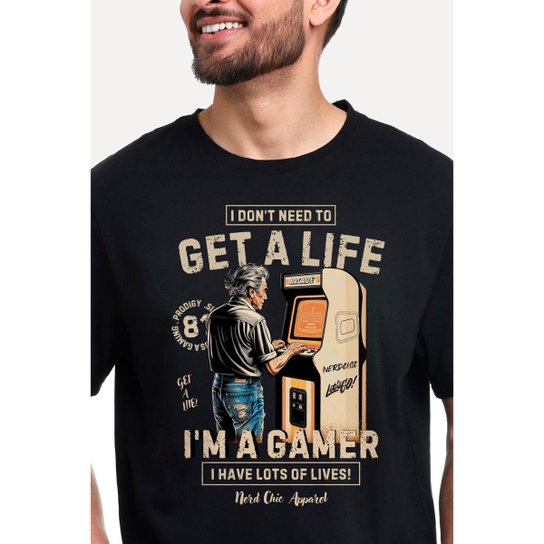 Camiseta Nerd Chic Retro Gamer Classic - Get a Life - I'm a gamer Nerd