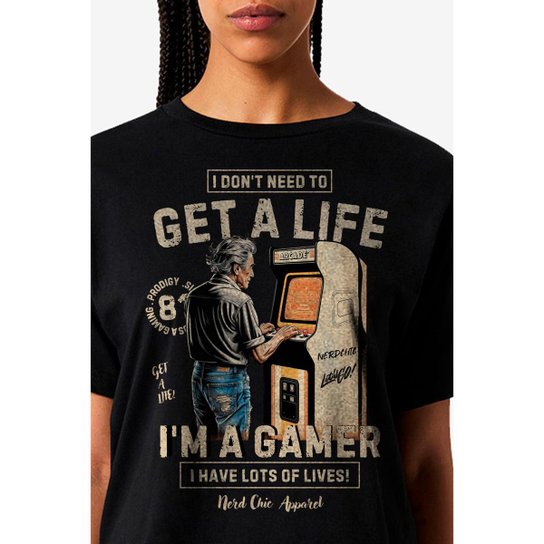 Camiseta Nerd Chic Retro Gamer Classic - Get a Life - I'm a gamer Nerd