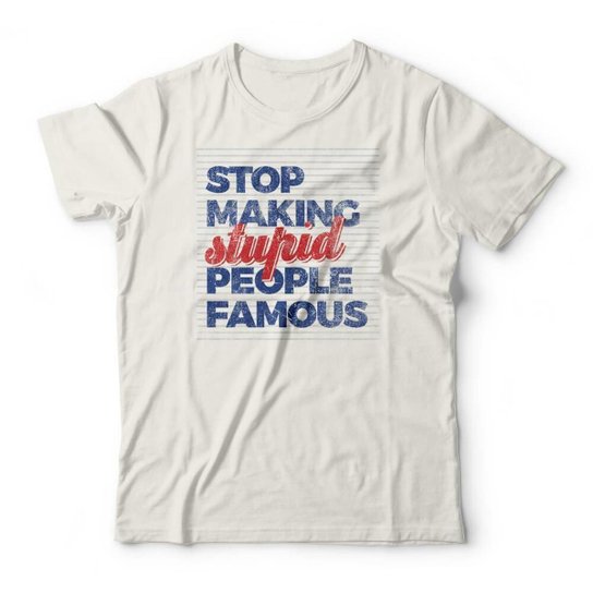 Camiseta Studio Geek Stop Making Stupid People Famous - 4G - Off White Masculino