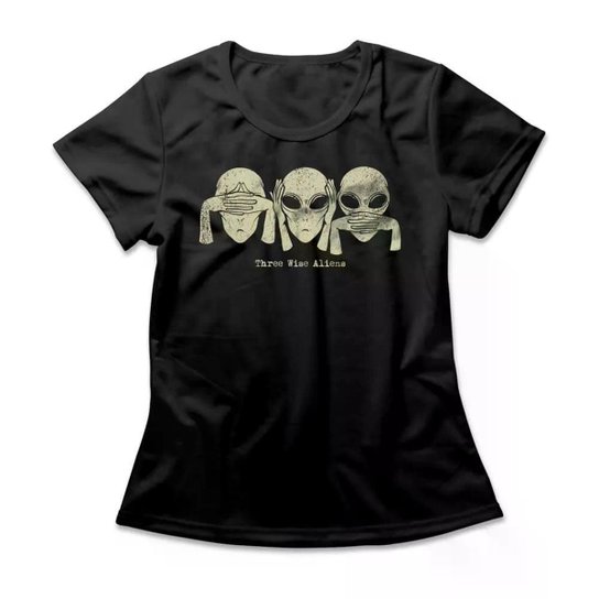 Camiseta Studio Geek Three Wise Aliens Casual Preto Feminino