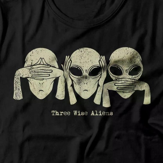 Camiseta Studio Geek Three Wise Aliens Casual Preto Feminino