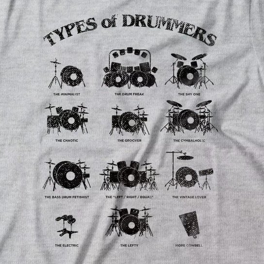 Camiseta Studio Geek Types Of Drummers Masculino