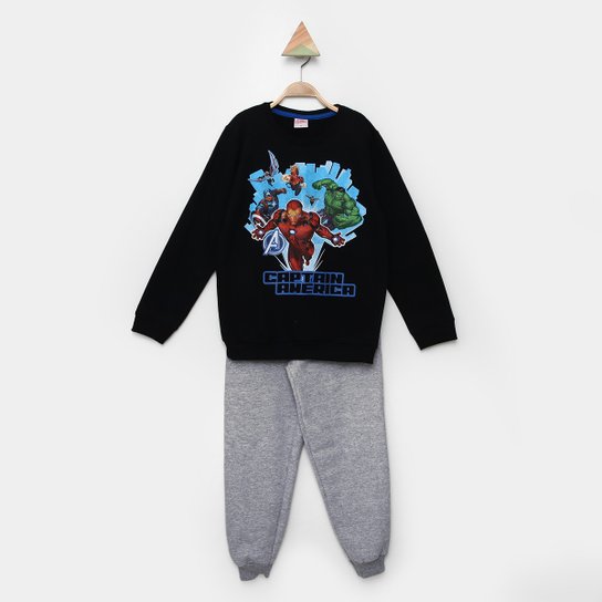 Conjunto Moletom Infantil Longo Marvel Avengers Menino
