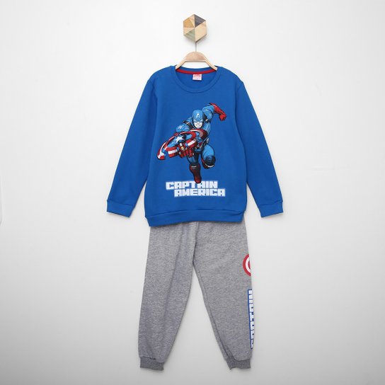 Conjunto Moletom Infantil Marvel Capitão América Menino
