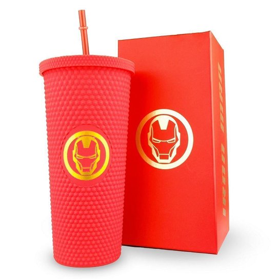 Copo Stiff Homem de Ferro 710ml Canudo Durável Marvel