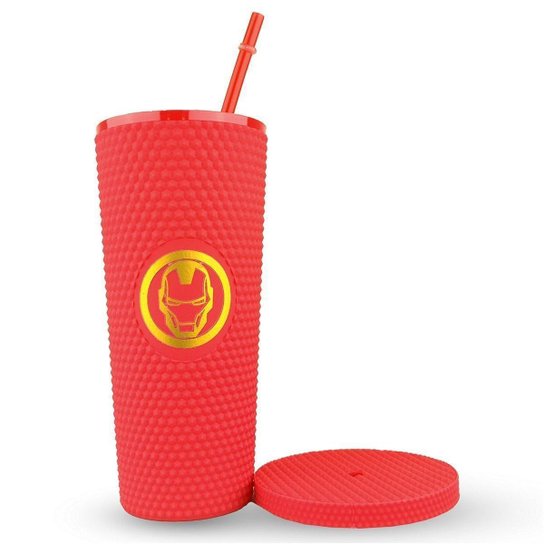 Copo Stiff Homem de Ferro 710ml Canudo Durável Marvel