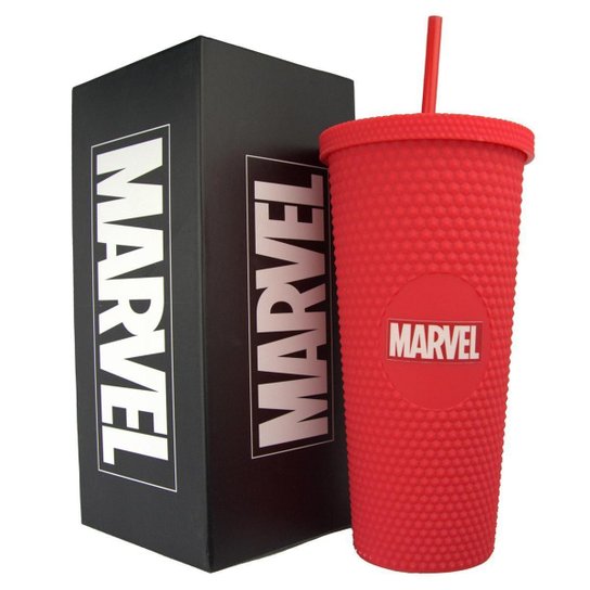 Copo Stiff Marvel Vermelho 710ml Oficial Com Canudo Reutilizável Resistente
