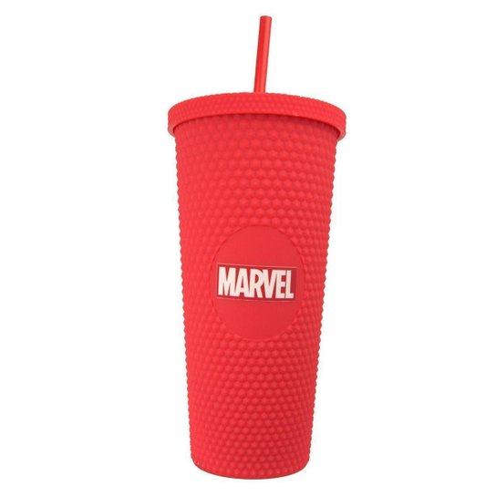 Copo Stiff Marvel Vermelho 710ml Oficial Com Canudo Reutilizável Resistente