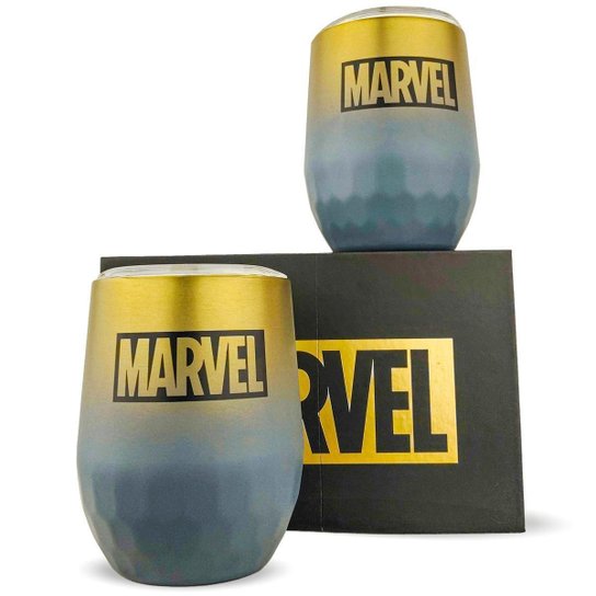 Kit 2 Copos Marvel Térmicos 355ml Inox Durável