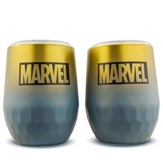 Kit 2 Copos Marvel Térmicos 355ml Inox Durável