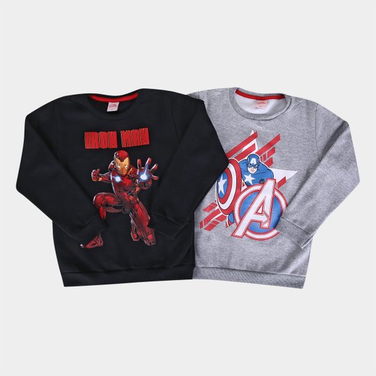 Kit Blusa Moletom Infantil Marvel Manga Longa Avengers Menino - 2 Peças