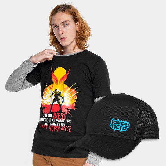 Kit Camiseta Marvel Wolverine O Melhor + Boné Jovem Nerd Trucker