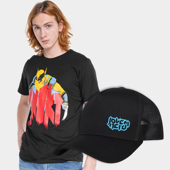 Kit Camiseta Marvel Wolverine Snikt + Boné Jovem Nerd Trucker