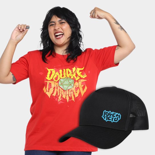 Kit Camiseta NerdStore Double Damage + Boné Jovem Nerd Trucker