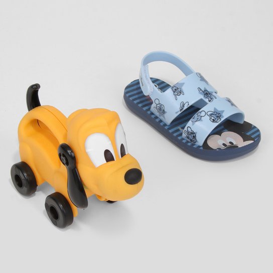 Kit Sandália Bebê Grendene Kids Mickey Masculina + Carrinho Pluto