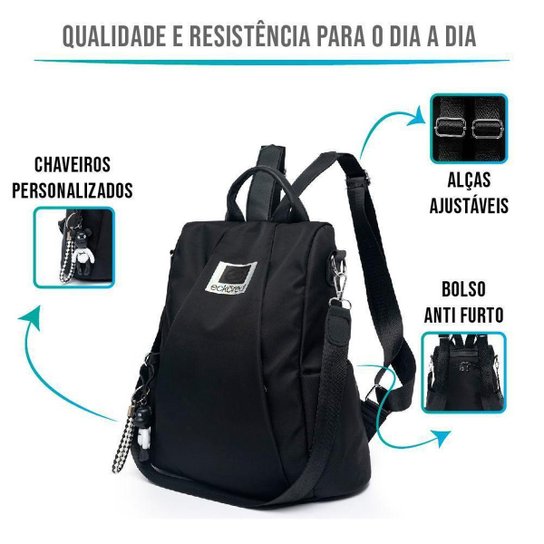 Mochila Feminina Espaçosa Bolsa Resistente Antifurto 11 Litros