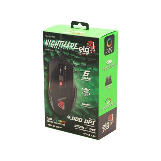 Mouse Gamer ELG Óptico 4000DPI 6 Botões - Nightmare
