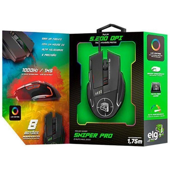 Mouse Gamer ELG Óptico 5200DPI 8 Botões - Strike Soldier