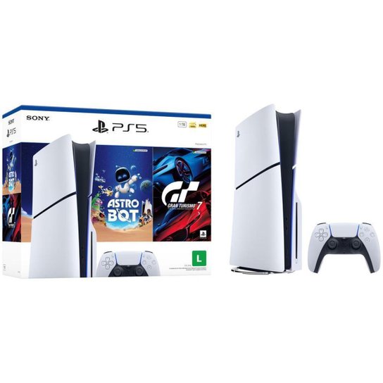 PlayStation 5 Slim 1TB 1 Controle Branco Sony com 2 Jogos