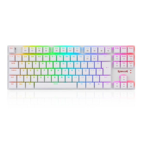 Teclado Mecânico Gamer Redragon APS, RGB, Switch Blue, TKL, ABNT2, Branco - Branco - Único - Uniss