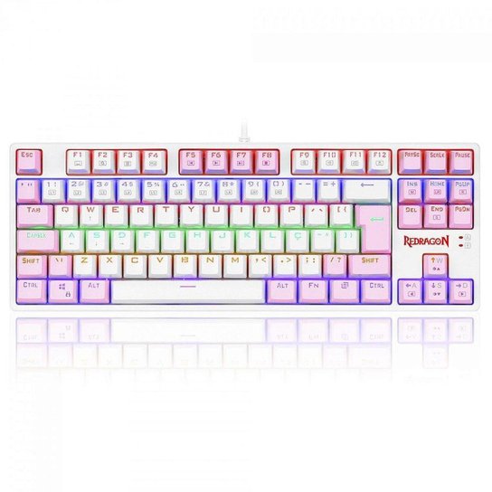 Teclado Mecânico Gamer Redragon Daksa, Rainbow, Switch Brown Removíveis, ABNT2, White/Pink - Branc