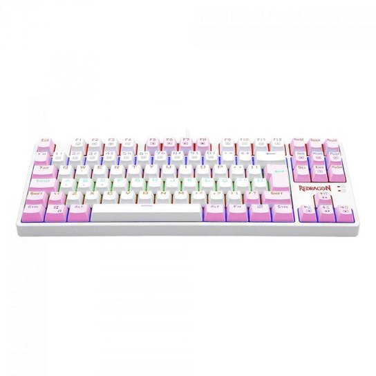 Teclado Mecânico Gamer Redragon Daksa, Rainbow, Switch Brown Removíveis, ABNT2, White/Pink - Branc