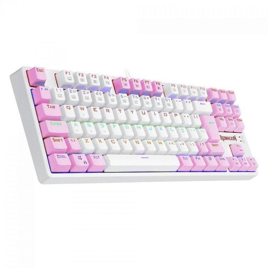 Teclado Mecânico Gamer Redragon Daksa, Rainbow, Switch Brown Removíveis, ABNT2, White/Pink - Branc