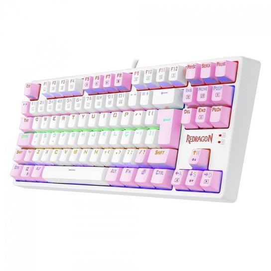Teclado Mecânico Gamer Redragon Daksa, Rainbow, Switch Brown Removíveis, ABNT2, White/Pink - Branc