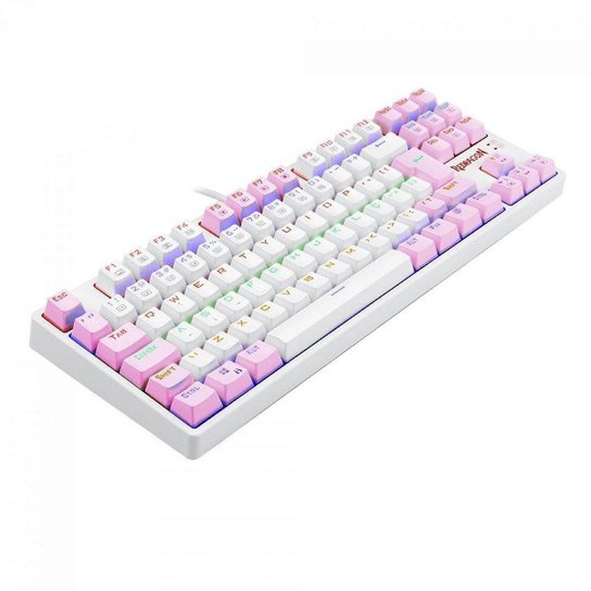 Teclado Mecânico Gamer Redragon Daksa, Rainbow, Switch Brown Removíveis, ABNT2, White/Pink - Branc
