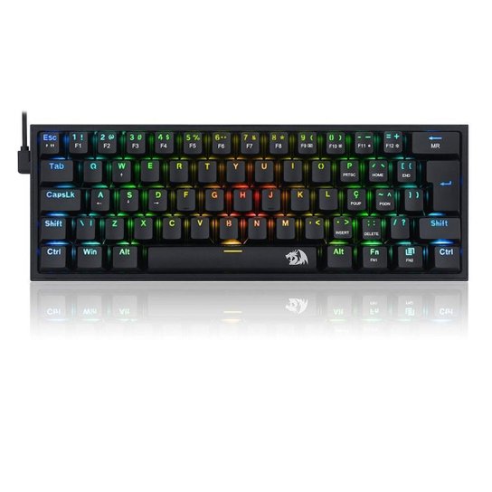 Teclado Mecânico Gamer Redragon Fizz Preto RGB Switch Blue ABNT2