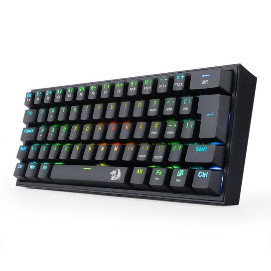 Teclado Mecânico Gamer Redragon Fizz Preto RGB Switch Blue ABNT2