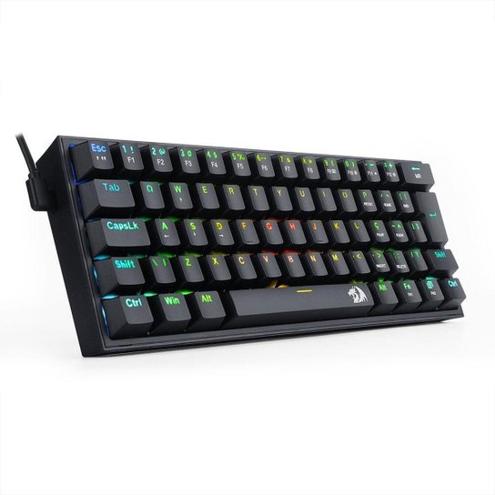 Teclado Mecânico Gamer Redragon Fizz Preto RGB Switch Blue ABNT2
