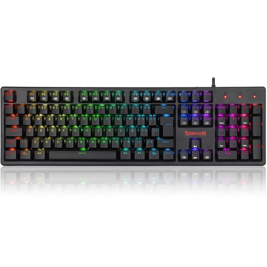 Teclado Mecânico Gamer Redragon Kama Preto, RGB, Switch Blue ABNT2