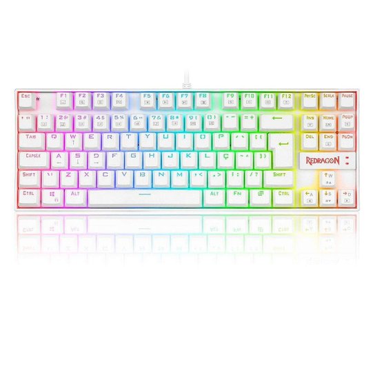 Teclado Mecânico Gamer Redragon Kumara, Anti-Ghosting, RGB, Switch Outemu Brown, ABNT2, Branco - Br