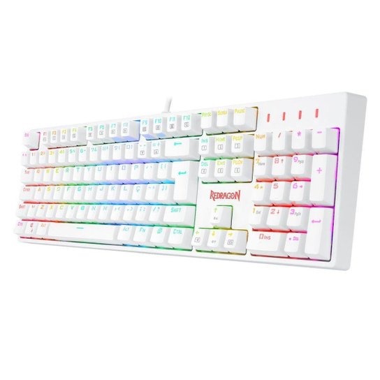 Teclado Óptico Gamer Redragon Surara Pro RGB, Switch Azul, ABS Doubleshot, Branco, ABNT2