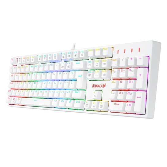 Teclado Óptico Gamer Redragon Surara Pro RGB, Switch Vermelho, ABNT2, Keycaps ABS Doubleshot, Branco